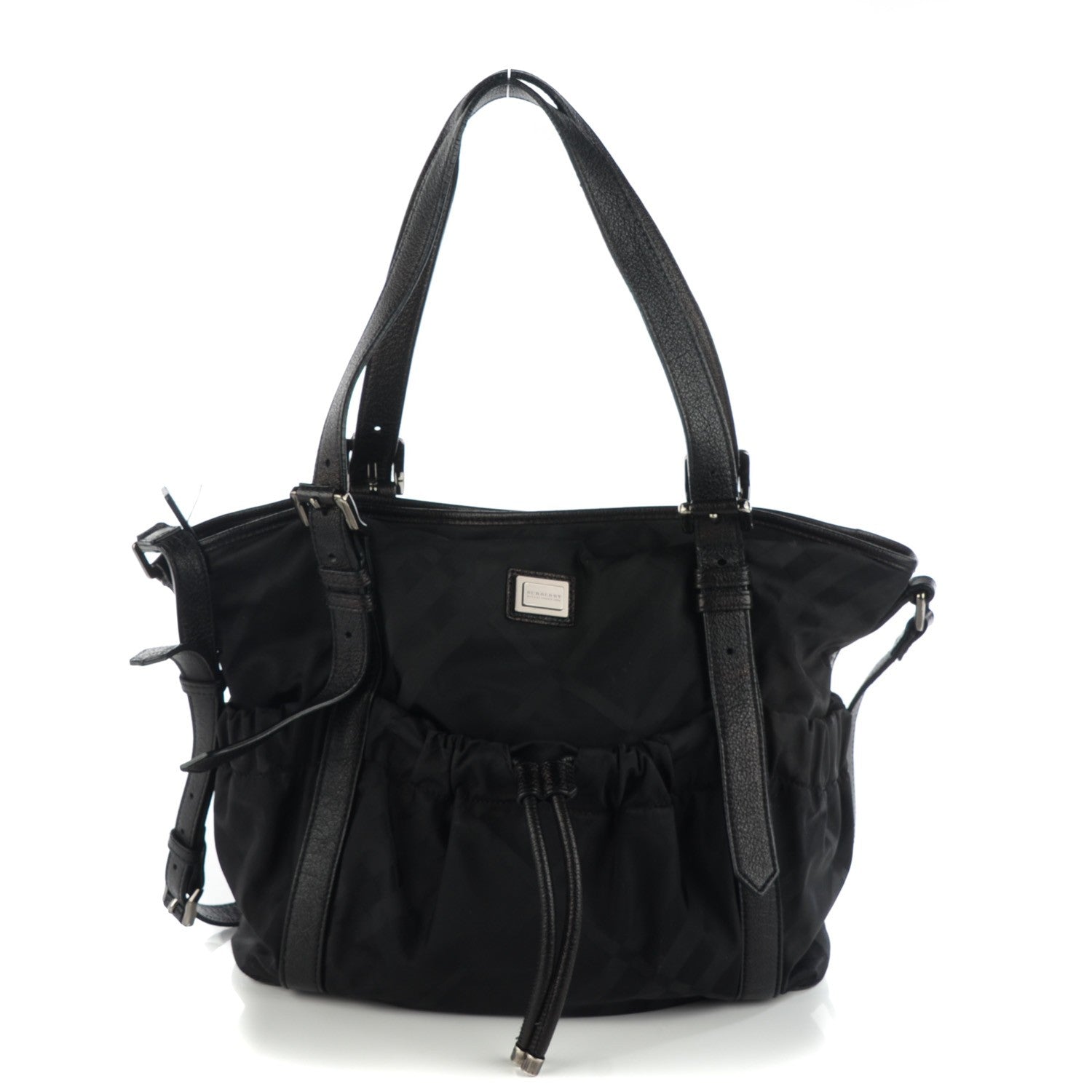 Burberry Nylon Tonal Check Drawstring Tote Black 1 of 8