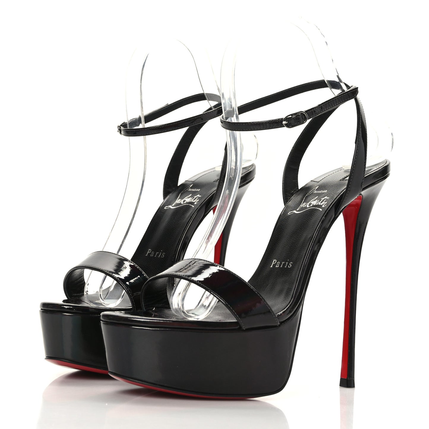 Patent Psychic Loubi Queen Alta 150 Platform Sandals 38.5 Black