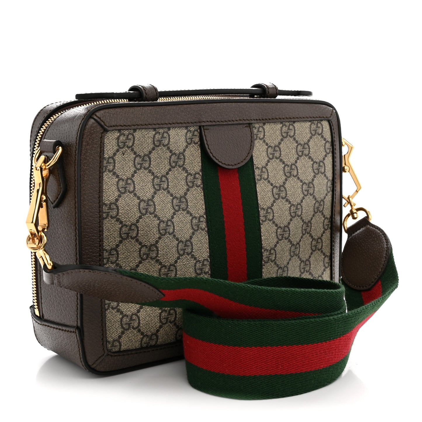 GG Supreme Monogram Web Small Ophidia Top Handle Shoulder Bag Brown