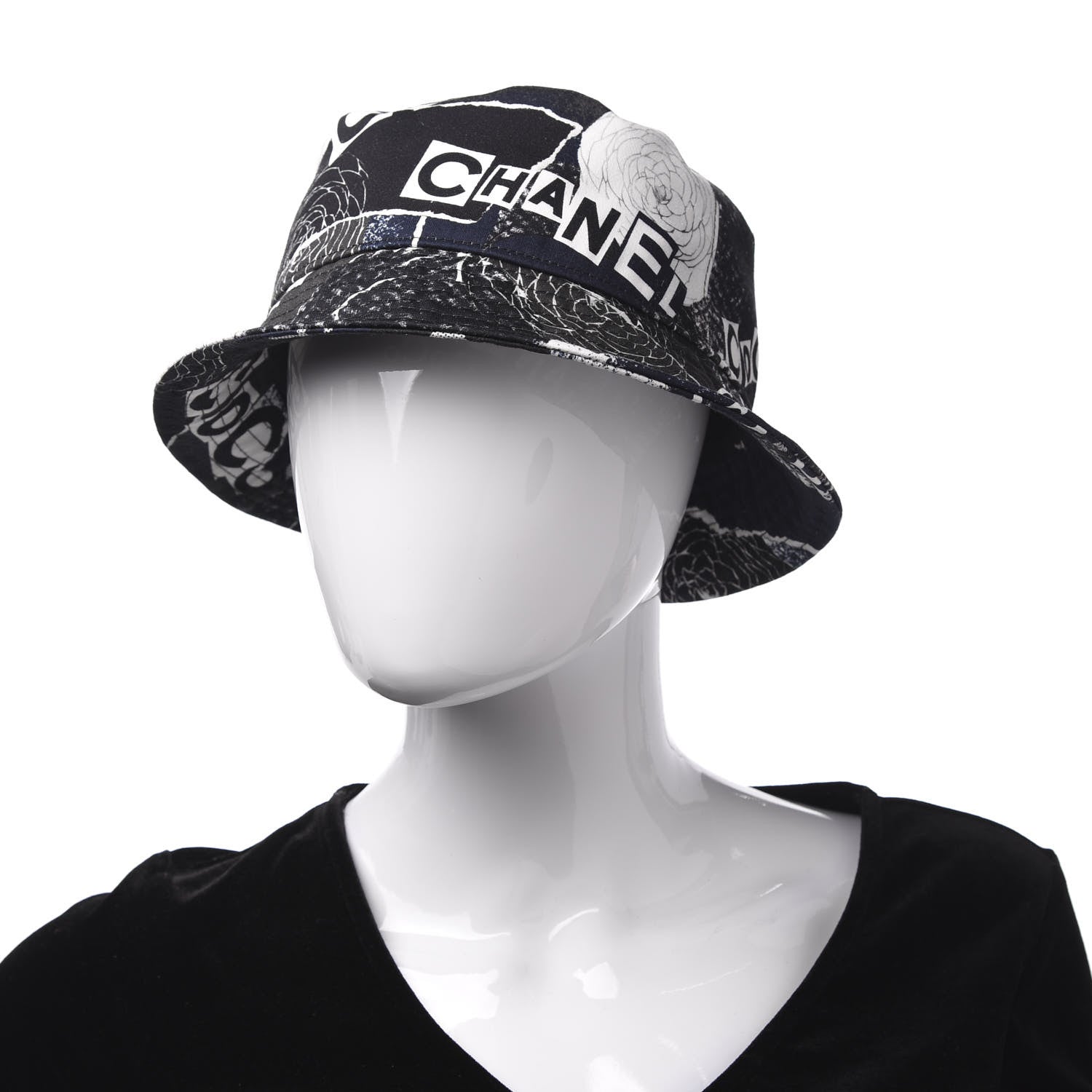 Chanel Cotton Coco Print Bucket Hat M Navy Black White 2 of 7