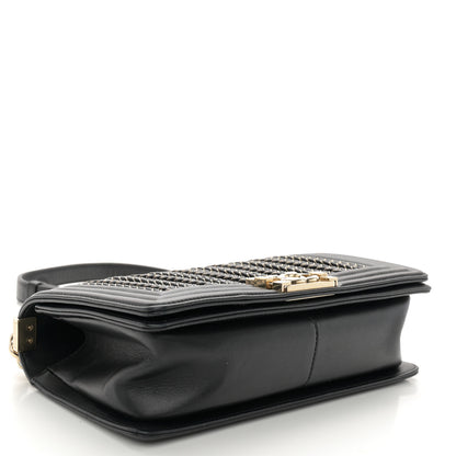 Chanel Calfskin Braided Medium Boy Flap Black 4 of 11
