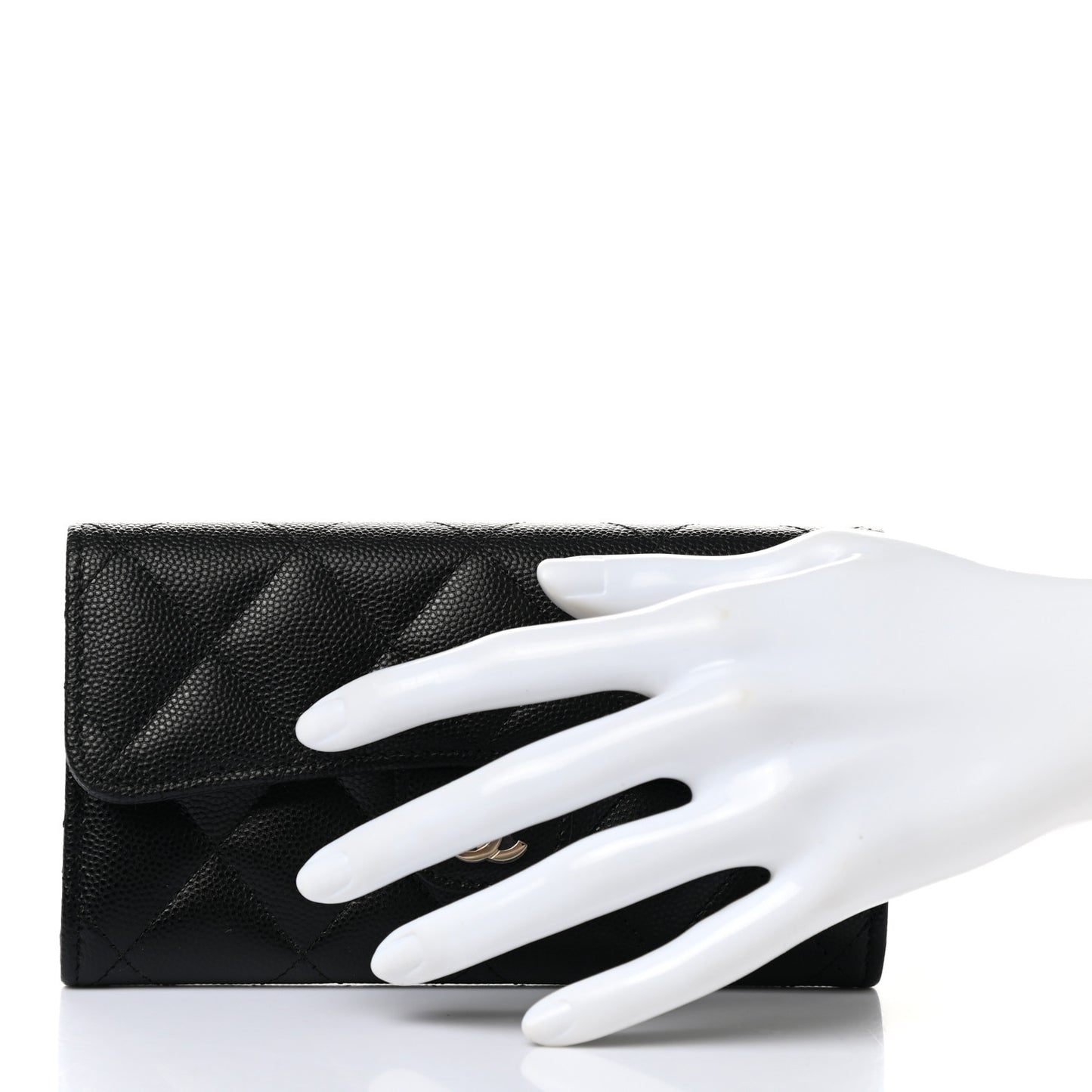 Caviar Quilted Medium Gusset Flap Wallet Black