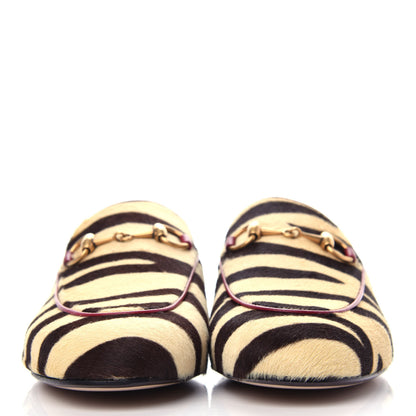 Gucci Calf Hair Tiger Print Womens Princetown Slippers 35.5 Natural Black Romantic Cherry 2 of 12