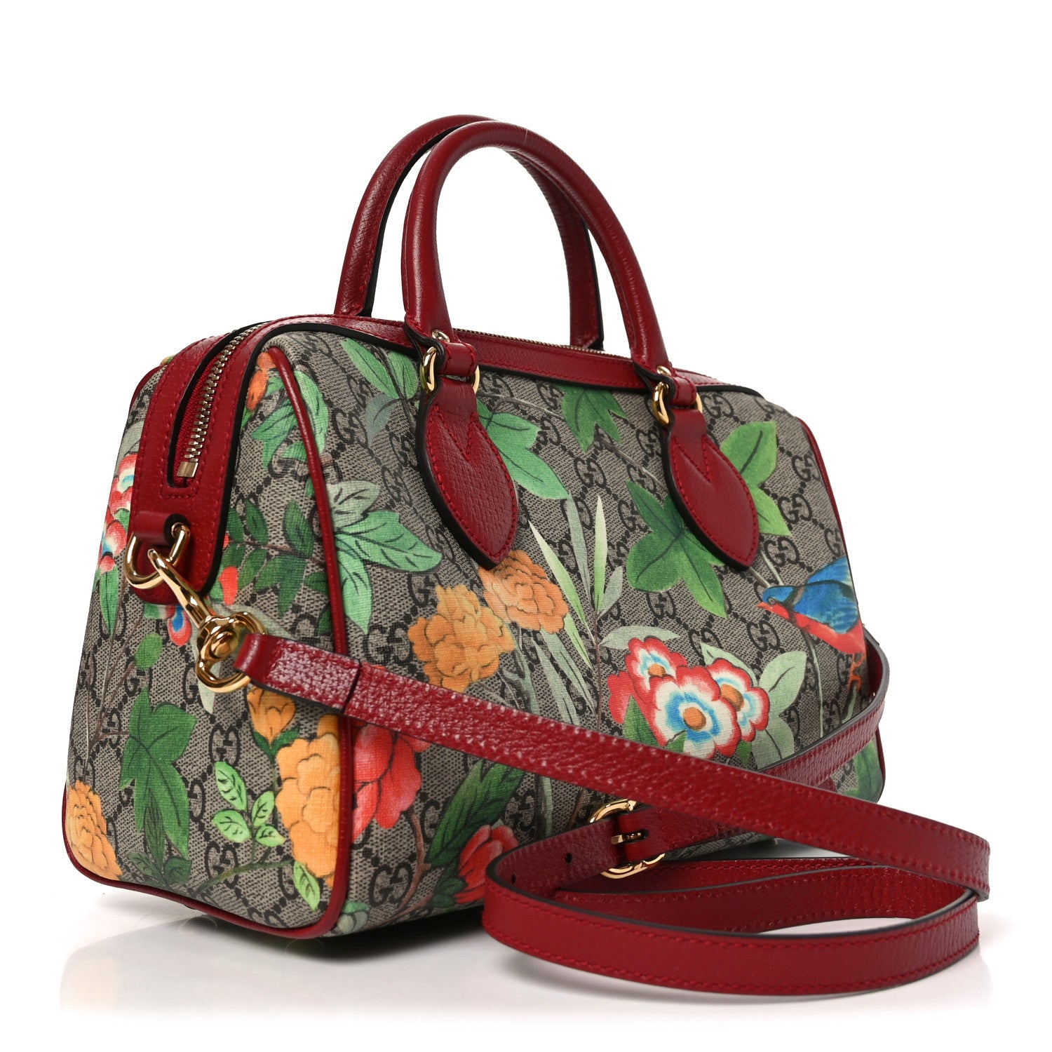 Gucci GG Supreme Monogram Tian Small Boston Beige Multicolor Red 3 of 10