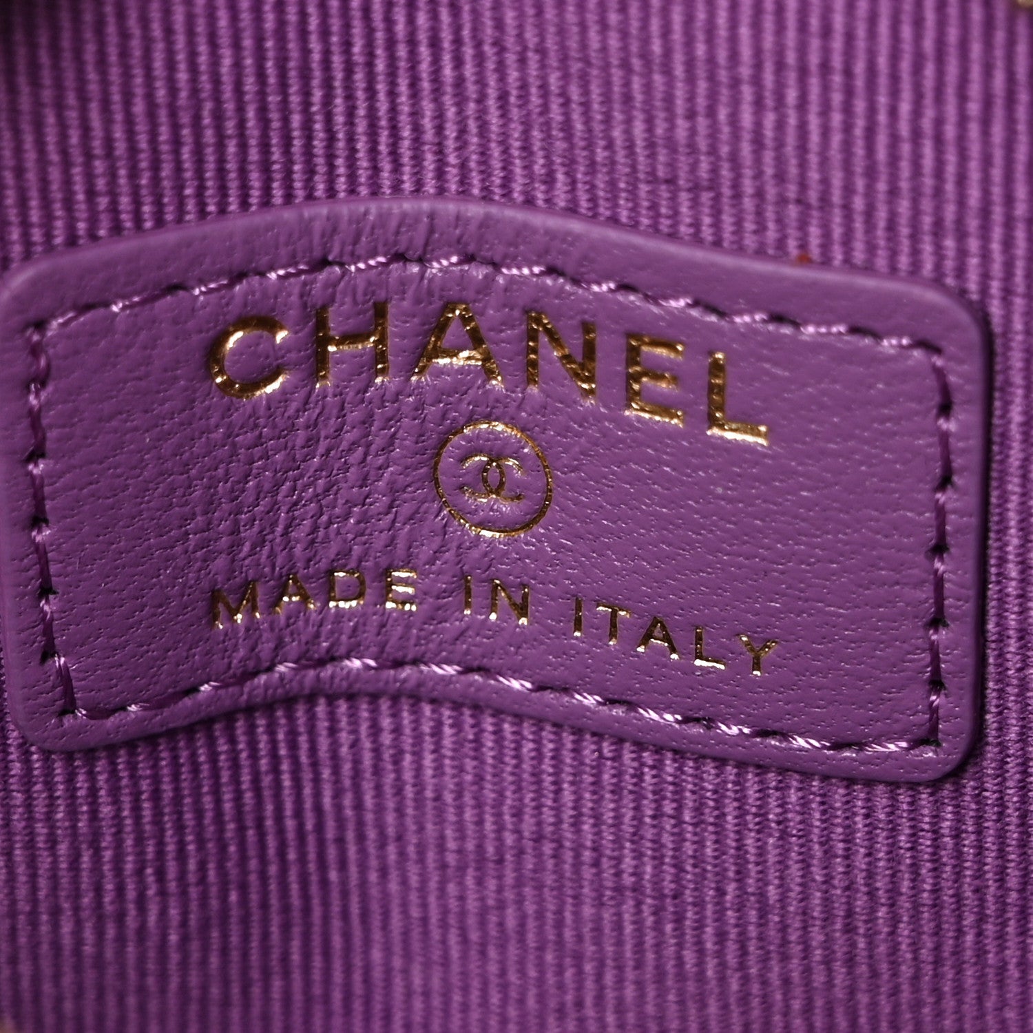 Chanel Lambskin Quilted CC In Love Heart Zipped Arm Coin Purse Purple 6 of 9