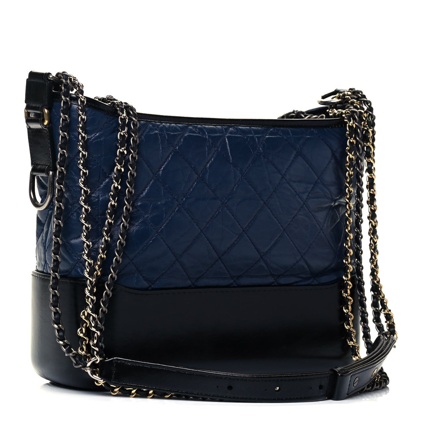 Aged Calfskin Quilted Medium Gabrielle Hobo Navy Black