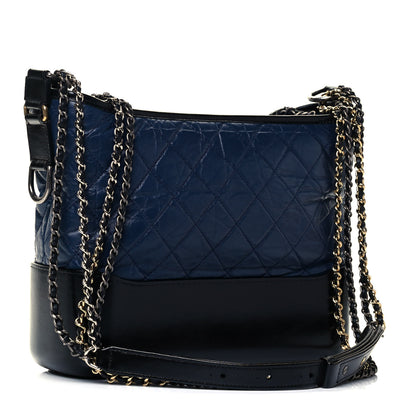 Chanel Aged Calfskin Quilted Medium Gabrielle Hobo Navy Black 3 of 9