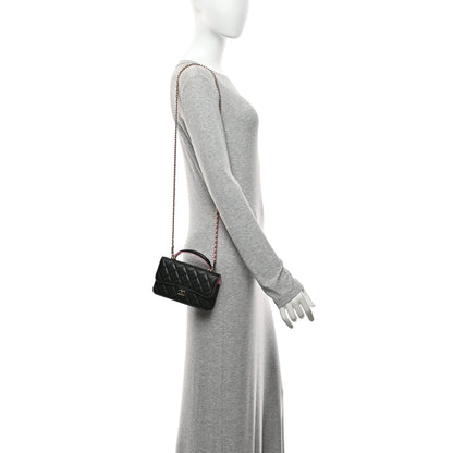 Chanel Lambskin Quilted Flap Phone Holder With Chain Black Lilac 2 of 11