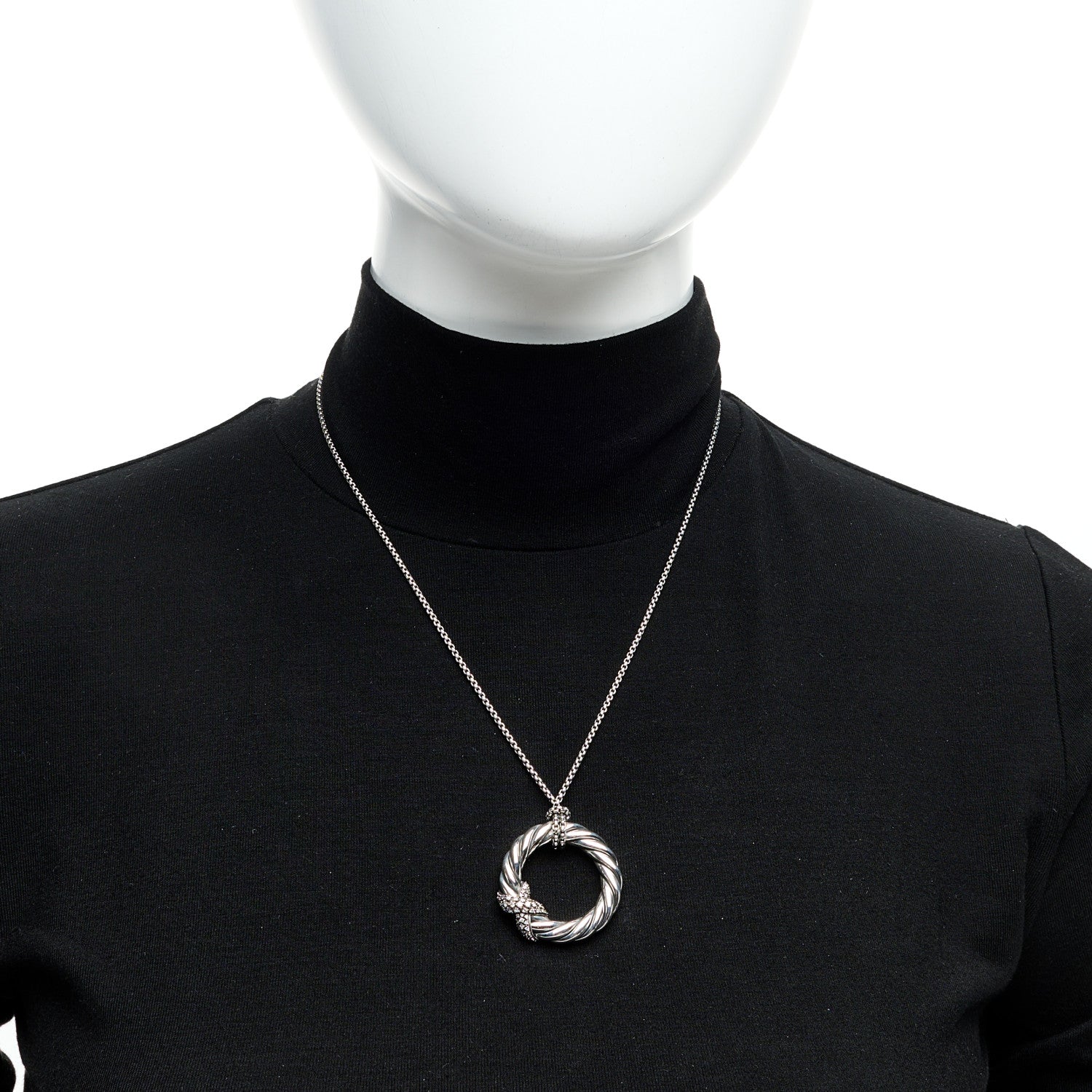 David Yurman Sterling Silver Diamond Starlight X Circle Pendant Necklace 2 of 6