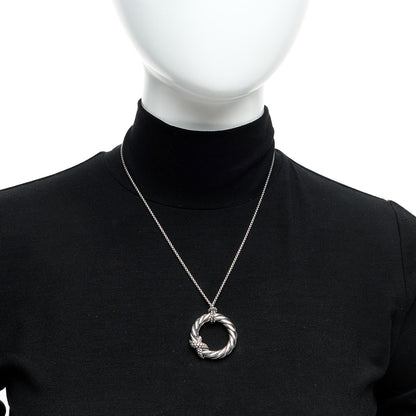 David Yurman Sterling Silver Diamond Starlight X Circle Pendant Necklace 2 of 6