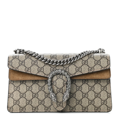 Gucci GG Supreme Monogram Suede Crystal Small Dionysus Shoulder Bag Beige Ebony Taupe 1 of 9
