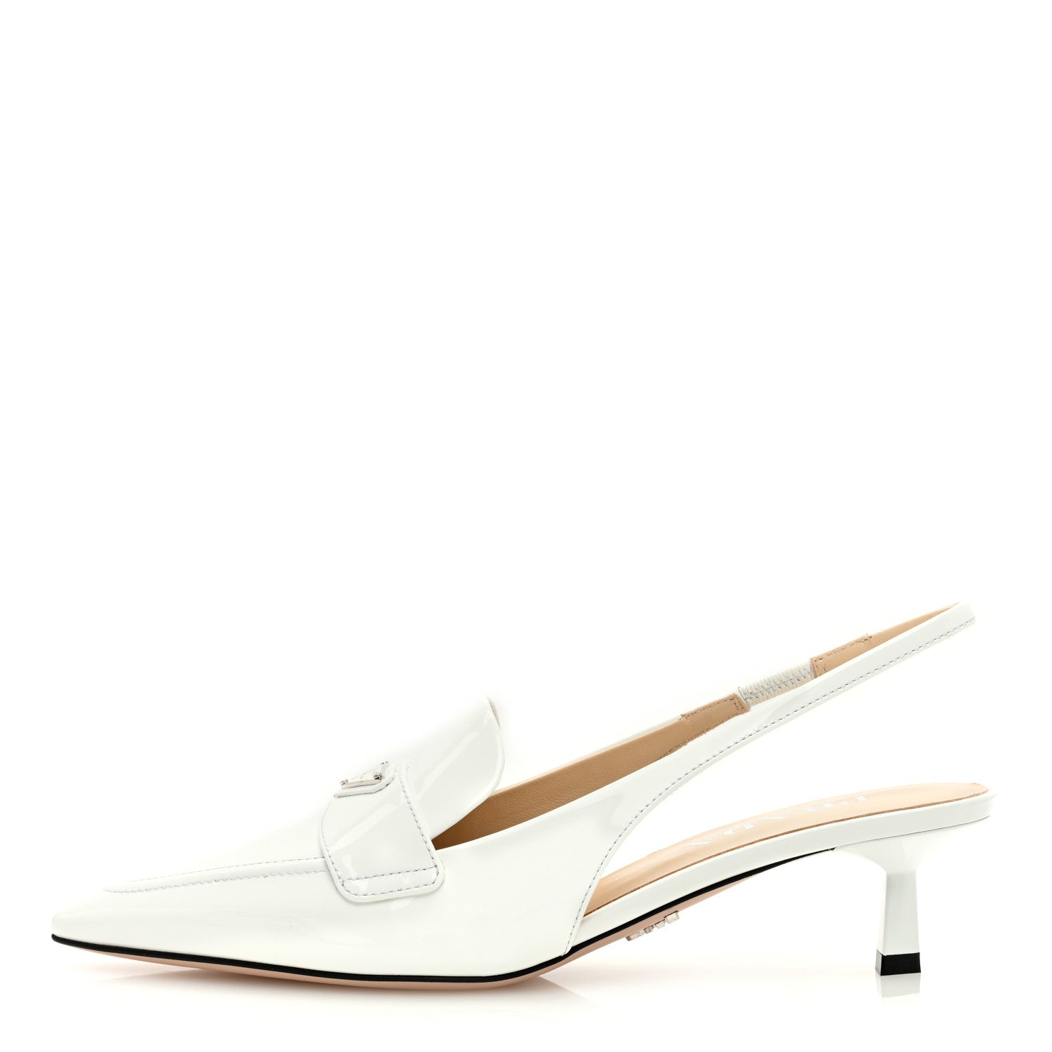 Prada Patent Triangle Logo Pointed Toe 45mm Slingback Pumps 37.5 White 1 of 8