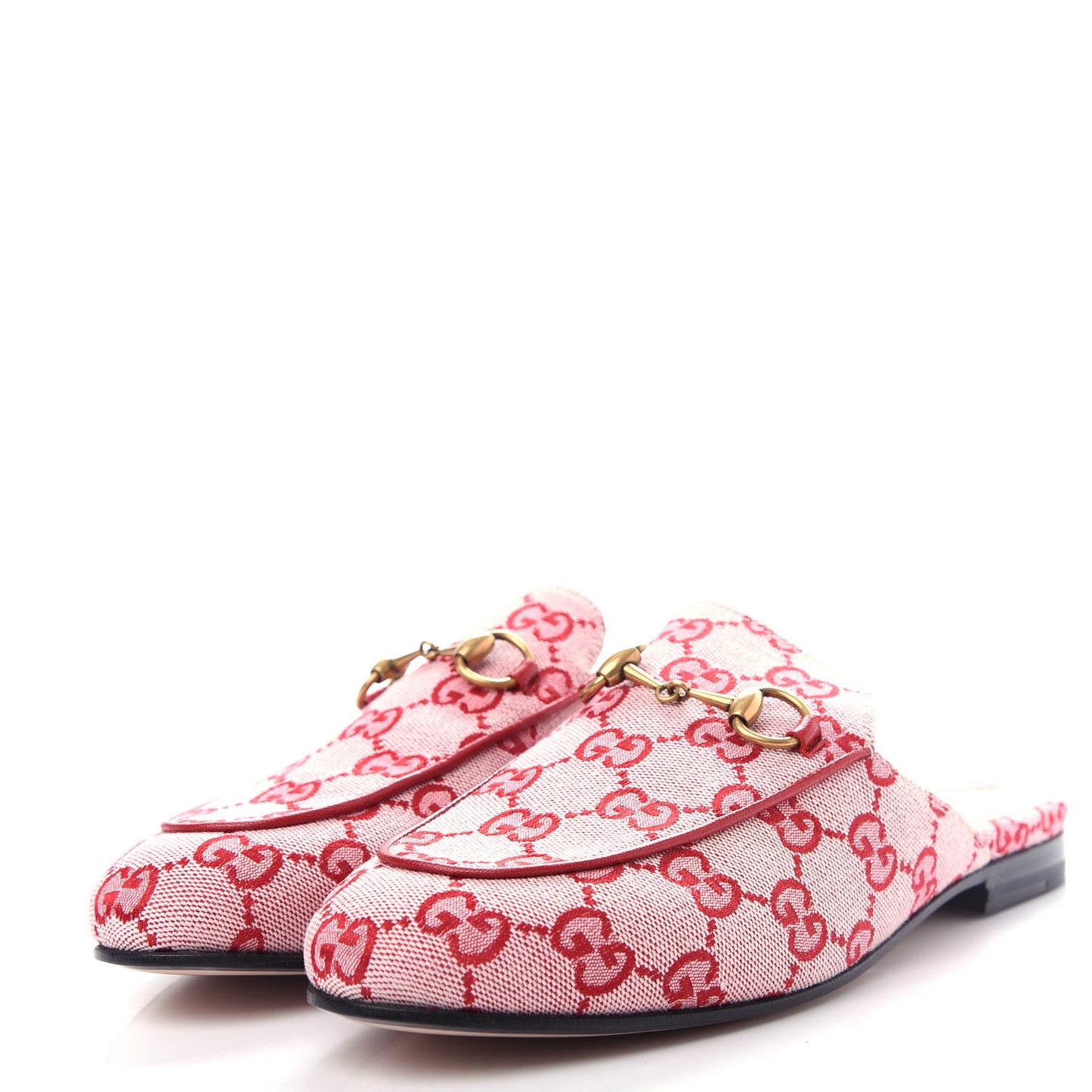Canvas GG Monogram Horsebit Womens Princetown Slippers 36.5 Gardenia Hibiscus Red