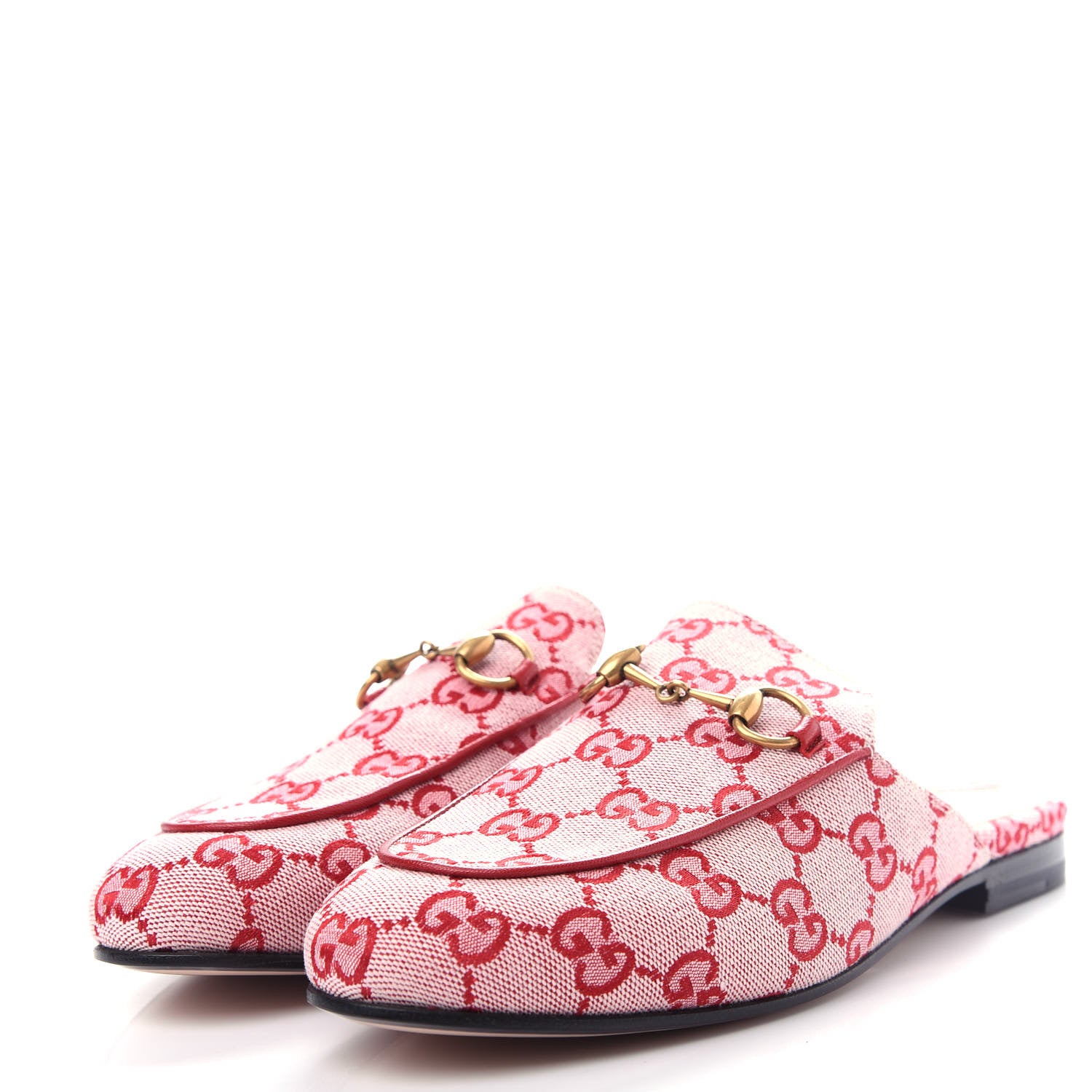 Gucci Canvas GG Monogram Horsebit Womens Princetown Slippers 36.5 Gardenia Hibiscus Red 3 of 11