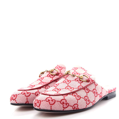 Gucci Canvas GG Monogram Horsebit Womens Princetown Slippers 36.5 Gardenia Hibiscus Red 3 of 11