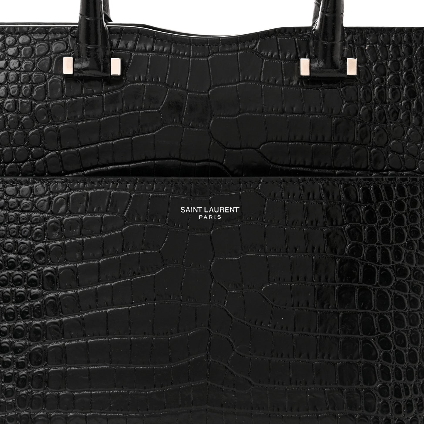 Calfskin Crocodile Embossed Small Uptown Tote Black
