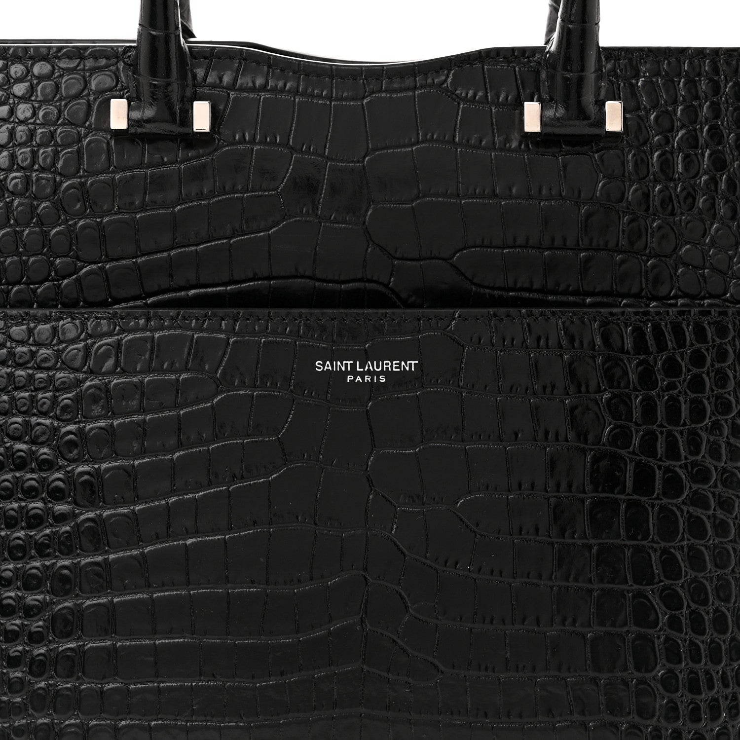 Saint Laurent Calfskin Crocodile Embossed Small Uptown Tote Black 9 of 16