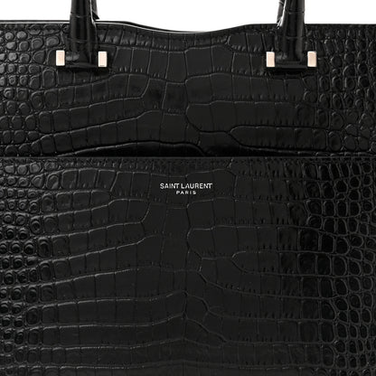 Saint Laurent Calfskin Crocodile Embossed Small Uptown Tote Black 9 of 16