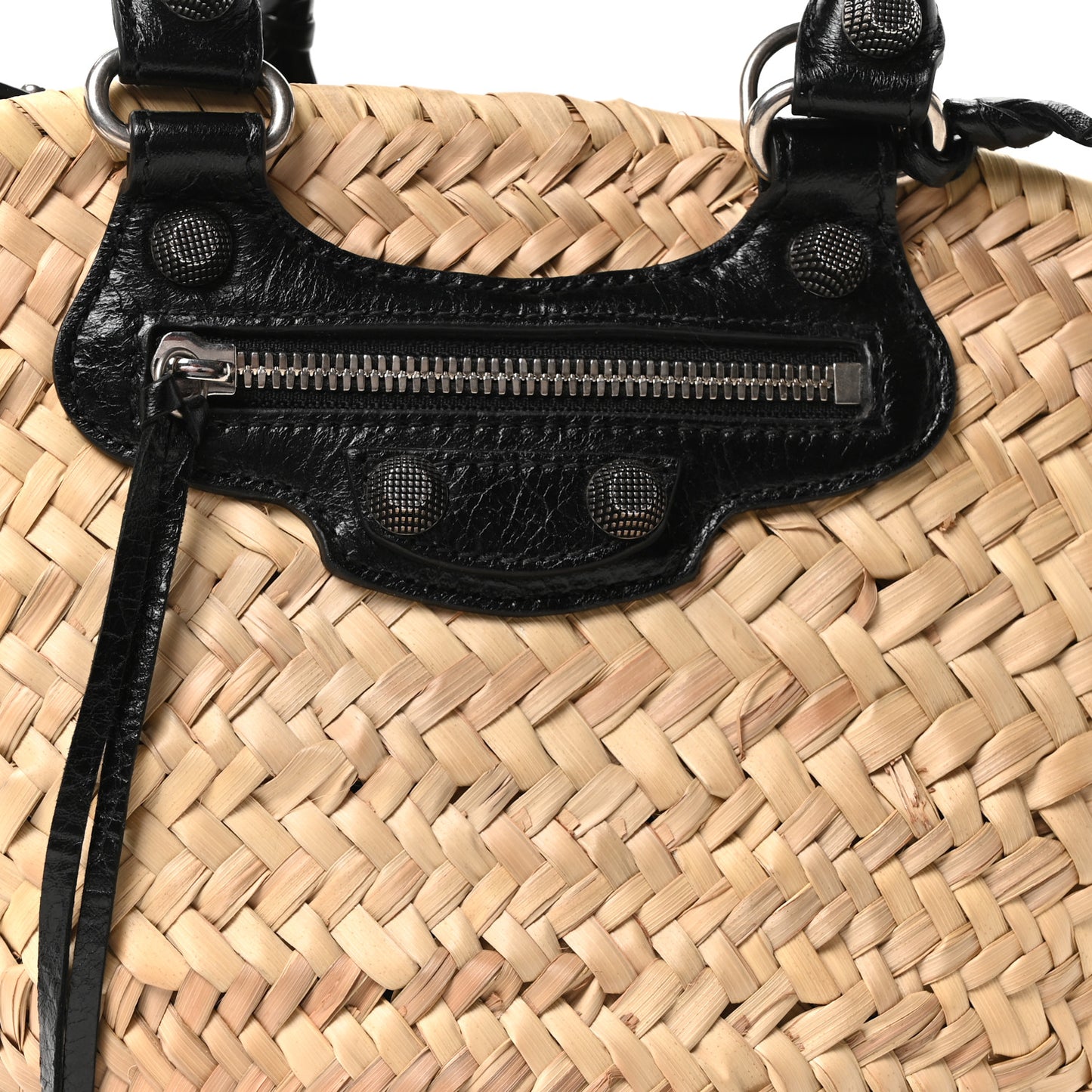 Raffia Woven Small Le Cagole Tote Bag Black Natural