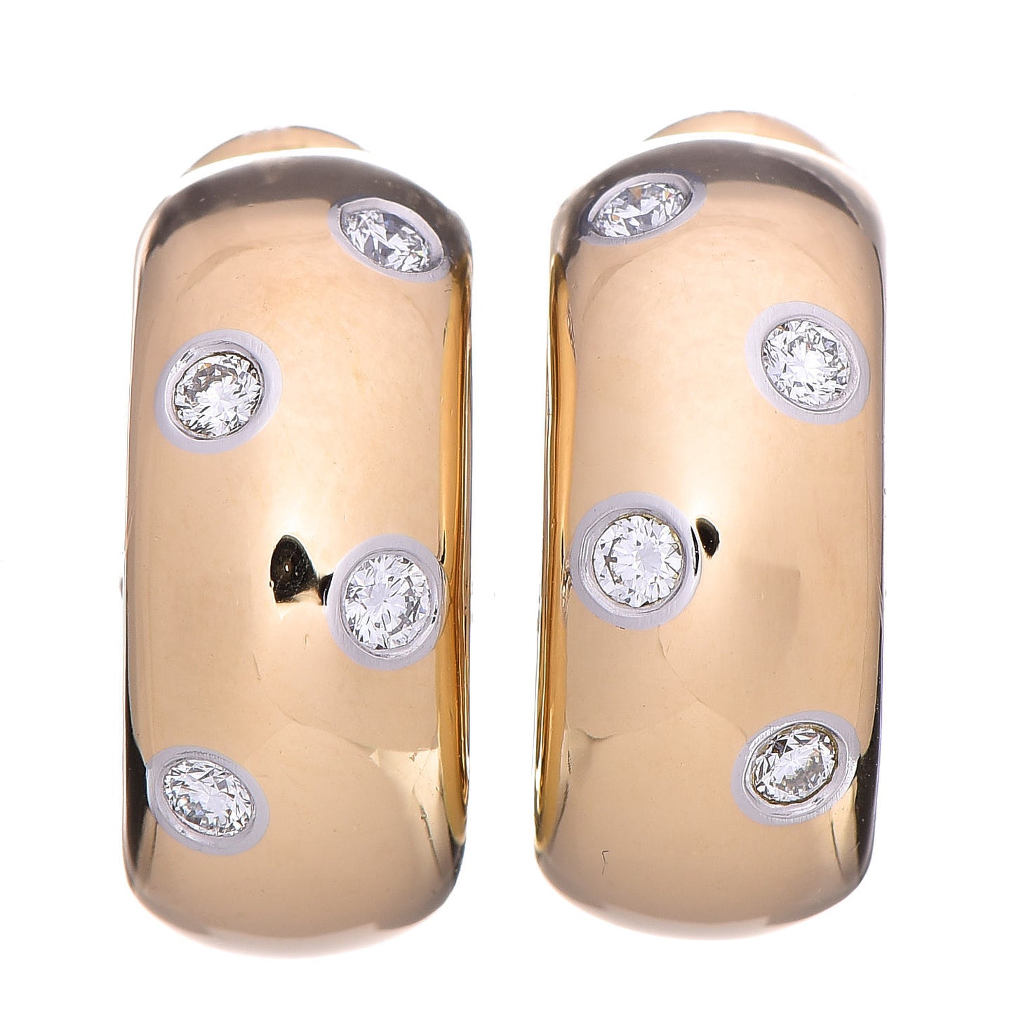 18K Yellow Gold Platinum Diamond Etoile Hoop Earrings