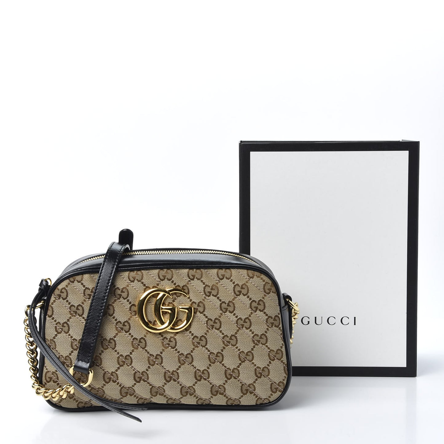 Monogram Matelasse Diagonal Small GG Marmont Chain Shoulder Bag Beige Black