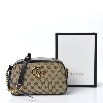 Gucci Monogram Matelasse Diagonal Small GG Marmont Chain Shoulder Bag Beige Black 10 of 10