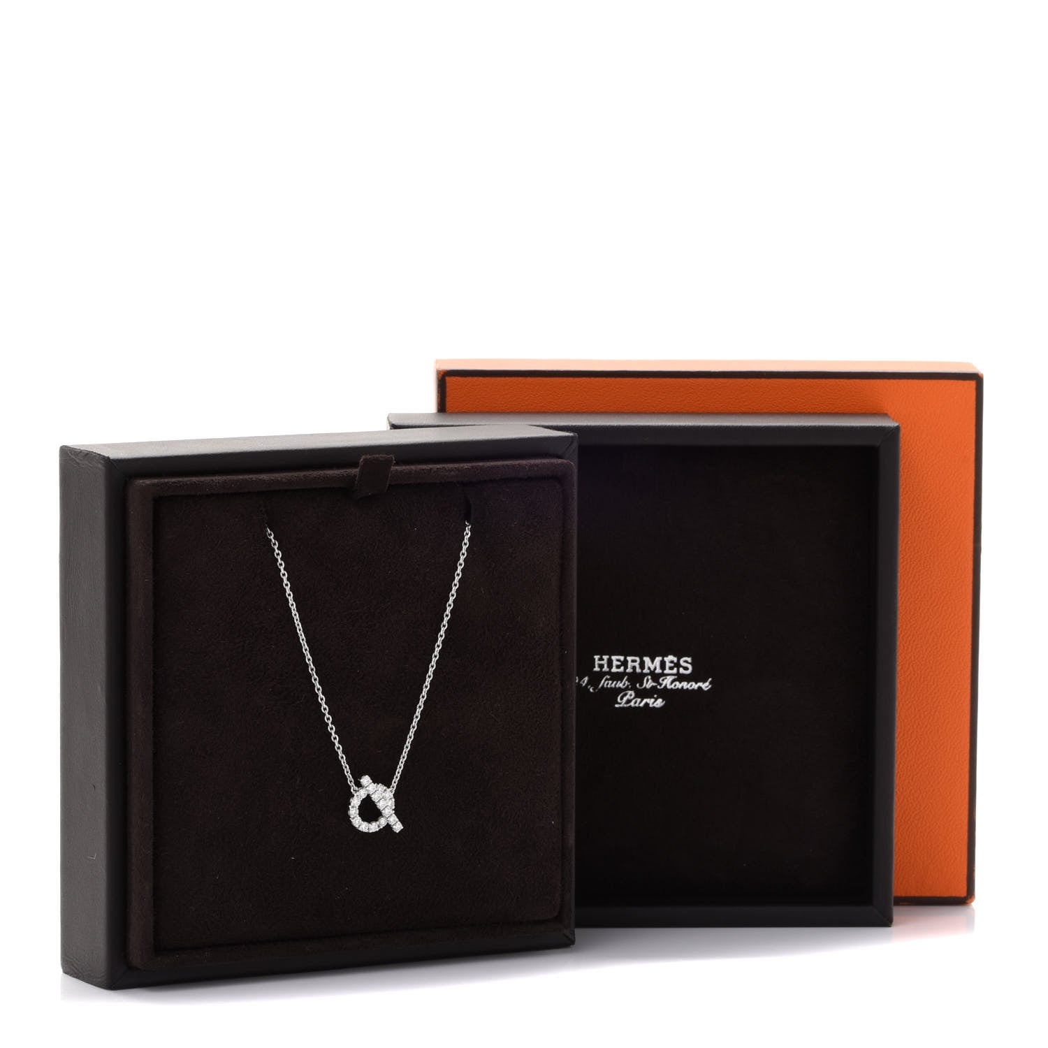 Hermes 18K White Gold Diamond Finesse Pendant Necklace 7 of 7