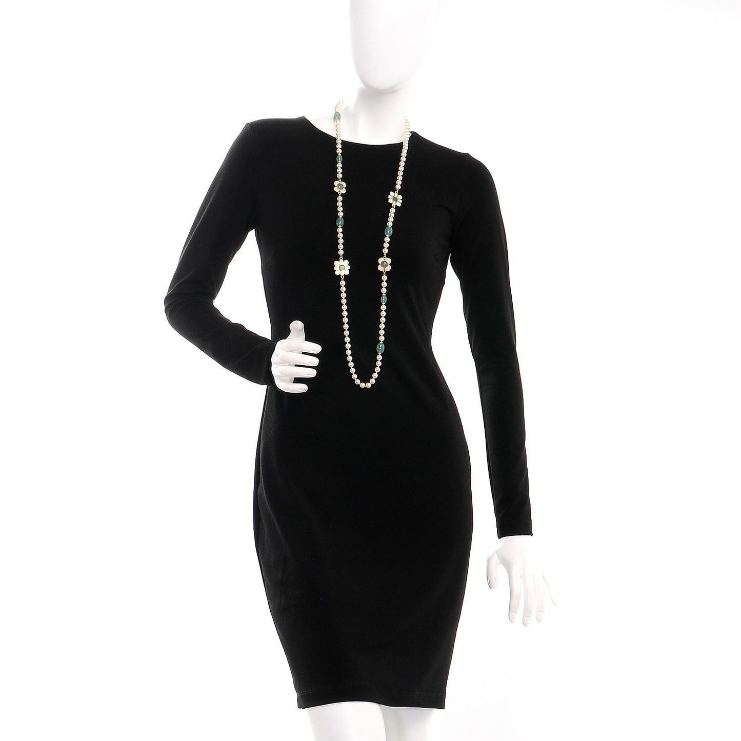 Pearl Gripoix Long Necklace White Green