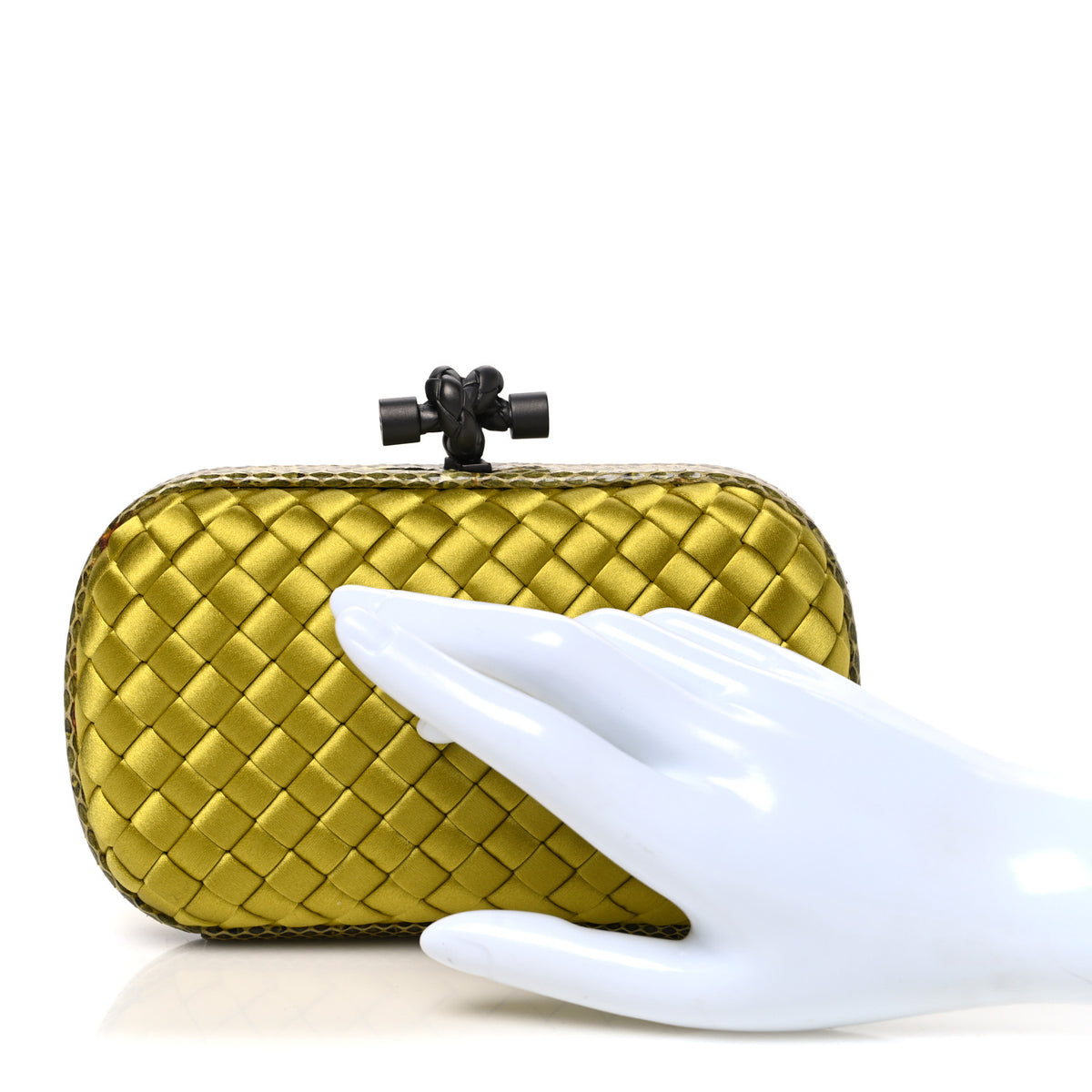 Satin Intreccio Impero Ayers Knot Clutch Chartreuse
