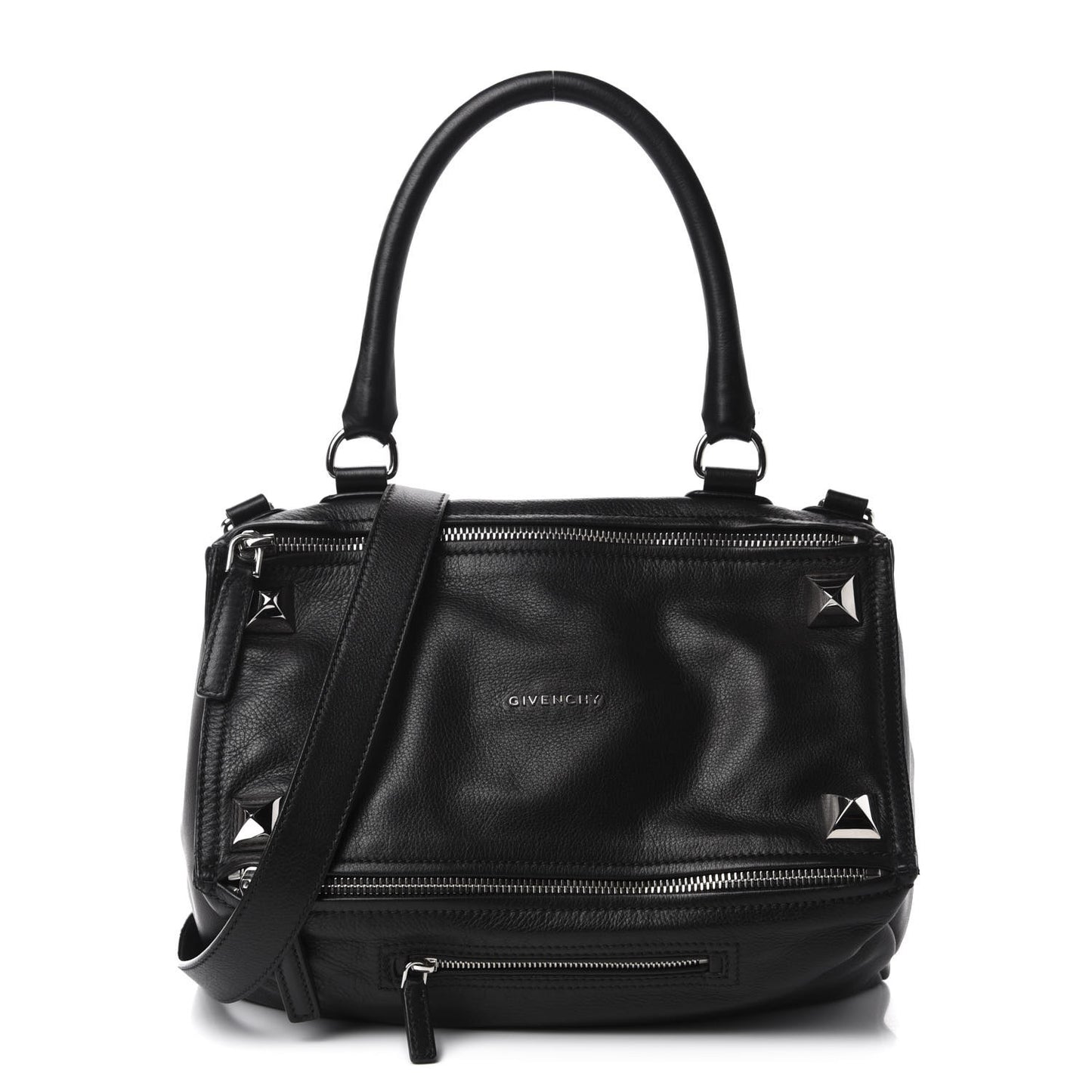 Pebbled Calfskin Medium Pyramid Stud Pandora Black