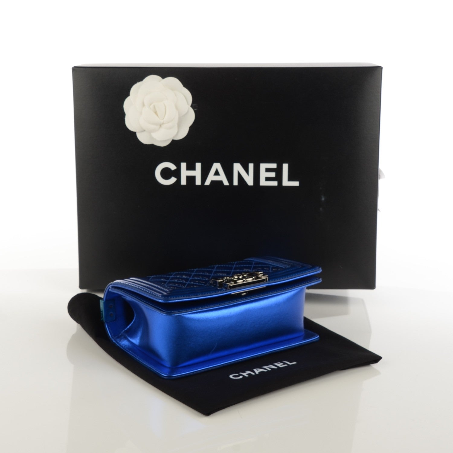 Chanel Metallic Patent Calfskin Quilted Small Boy Flap Blue 4 of 8