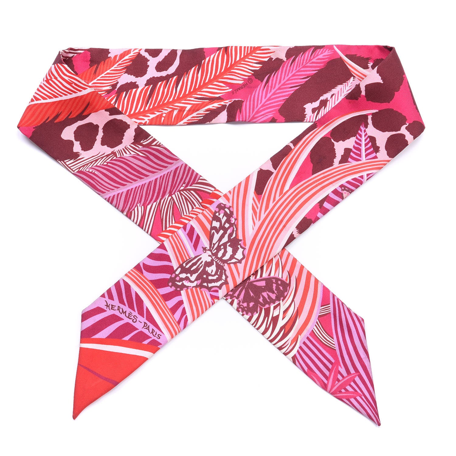Hermes Silk Jaguar Quetzal Twilly Fuchsia Rose Bordeaux 1 of 3
