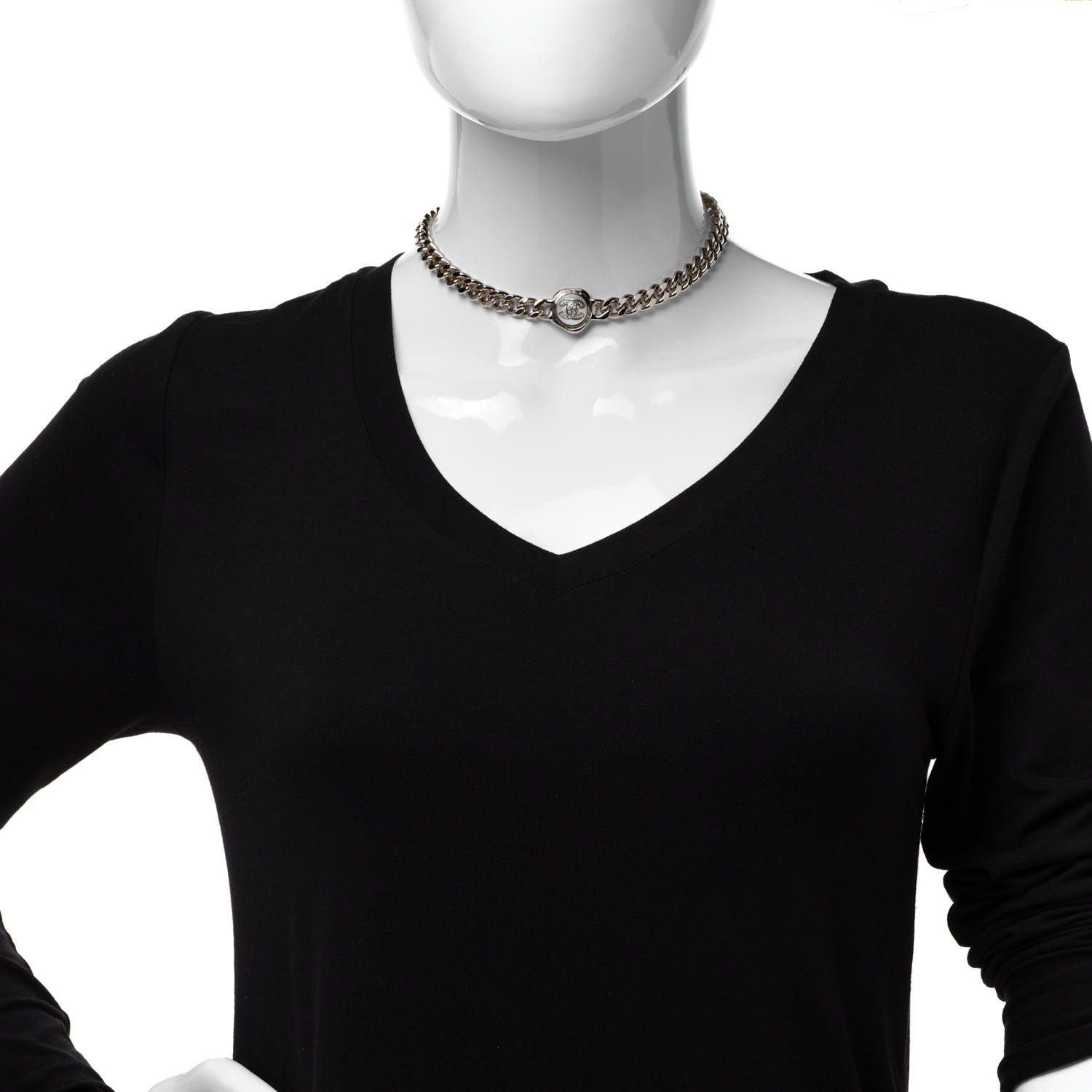 Chanel Pearl Crystal CC Chain Choker Necklace Gold 2 of 6