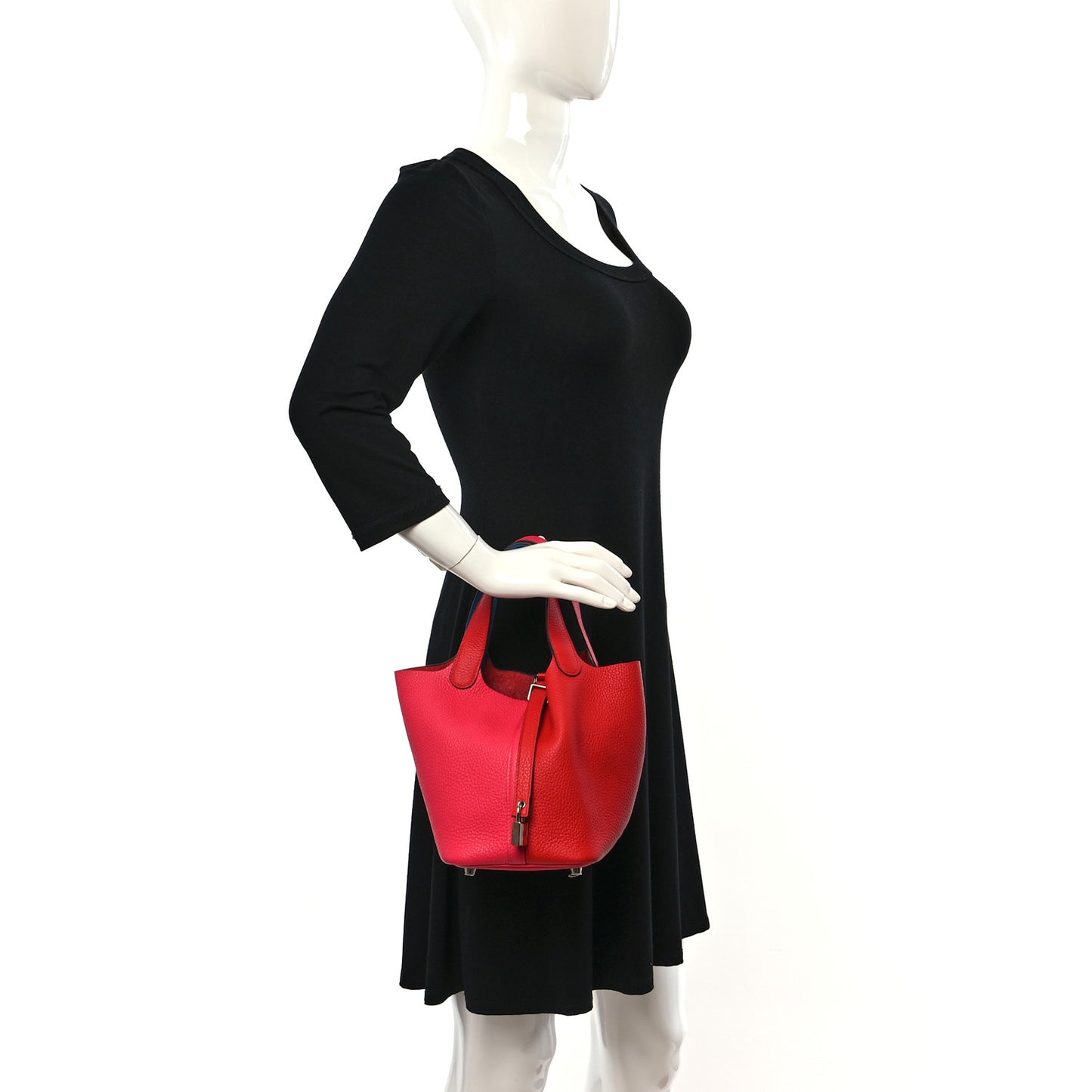 Taurillon Clemence Tri-Color Picotin Lock 18 PM Rouge Coeur Rose Extreme Bleu Zanzibar