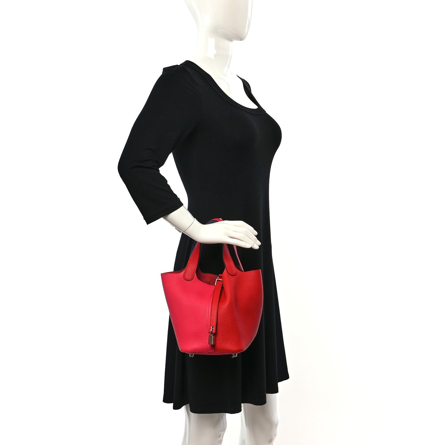 Hermes Taurillon Clemence Tri-Color Picotin Lock 18 PM Rouge Coeur Rose Extreme Bleu Zanzibar 2 of 10