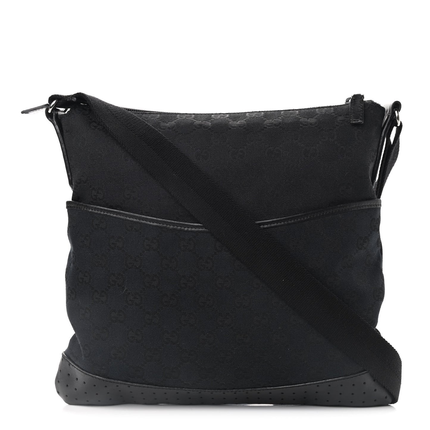 Monogram Calfskin Perforated Medium Flat Messenger Bag Black