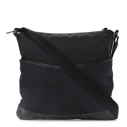 Gucci Monogram Calfskin Perforated Medium Flat Messenger Bag Black 1 of 10
