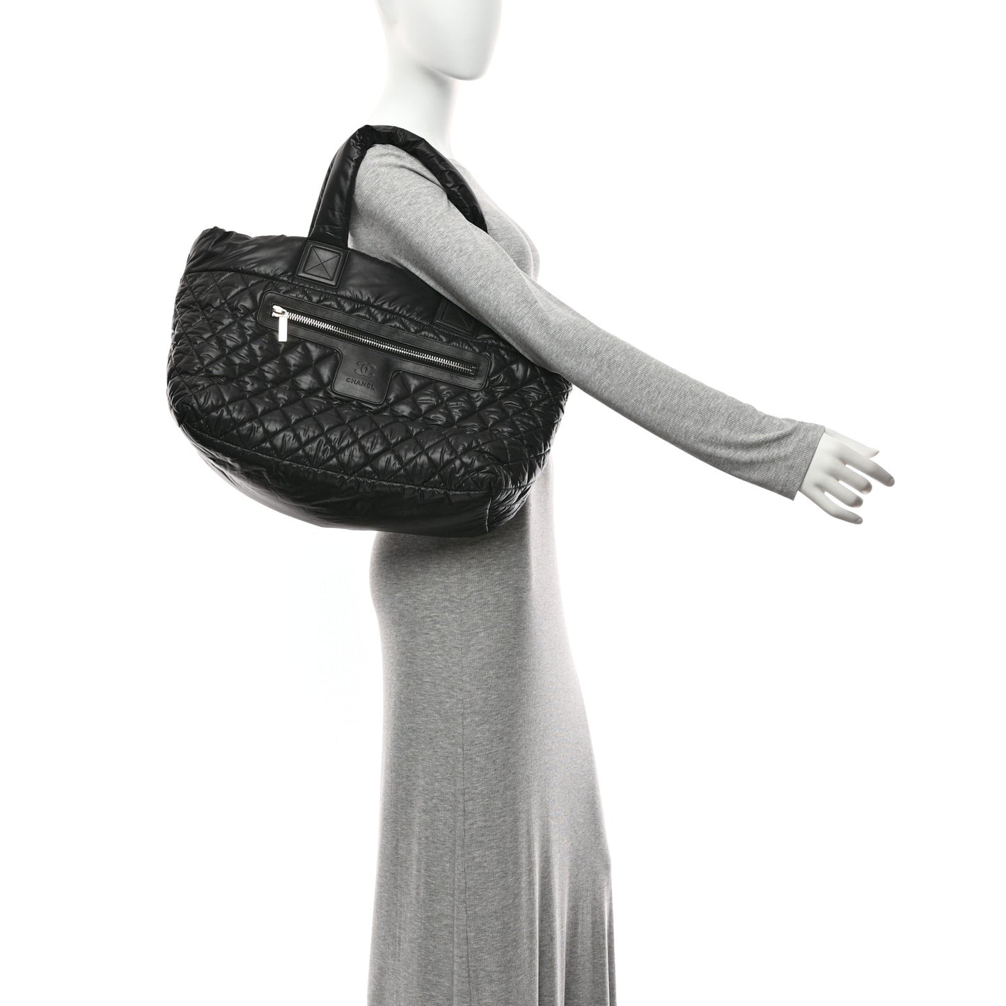 Nylon Quilted Large Coco Cocoon Tote Black