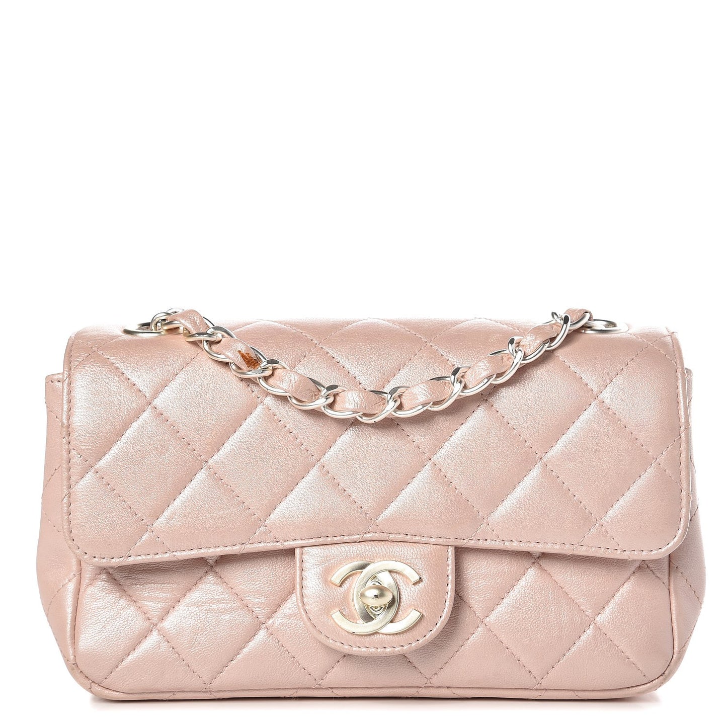 Metallic Lambskin Quilted Extra Mini Flap Light Pink