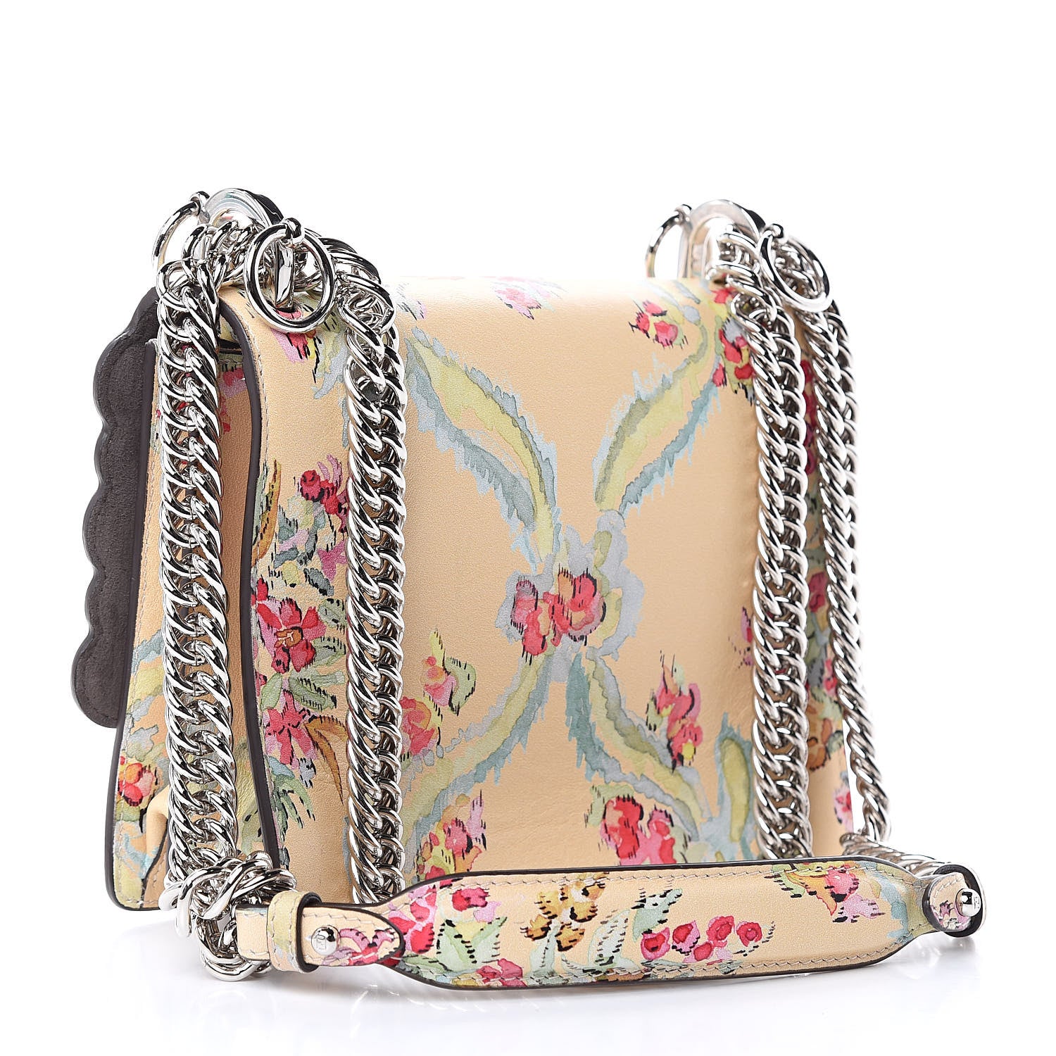 Fendi Vitello Marie Antoinette Print Scalloped Mix Studded Small Kan I Shoulder Bag Panna Multicolor 3 of 10