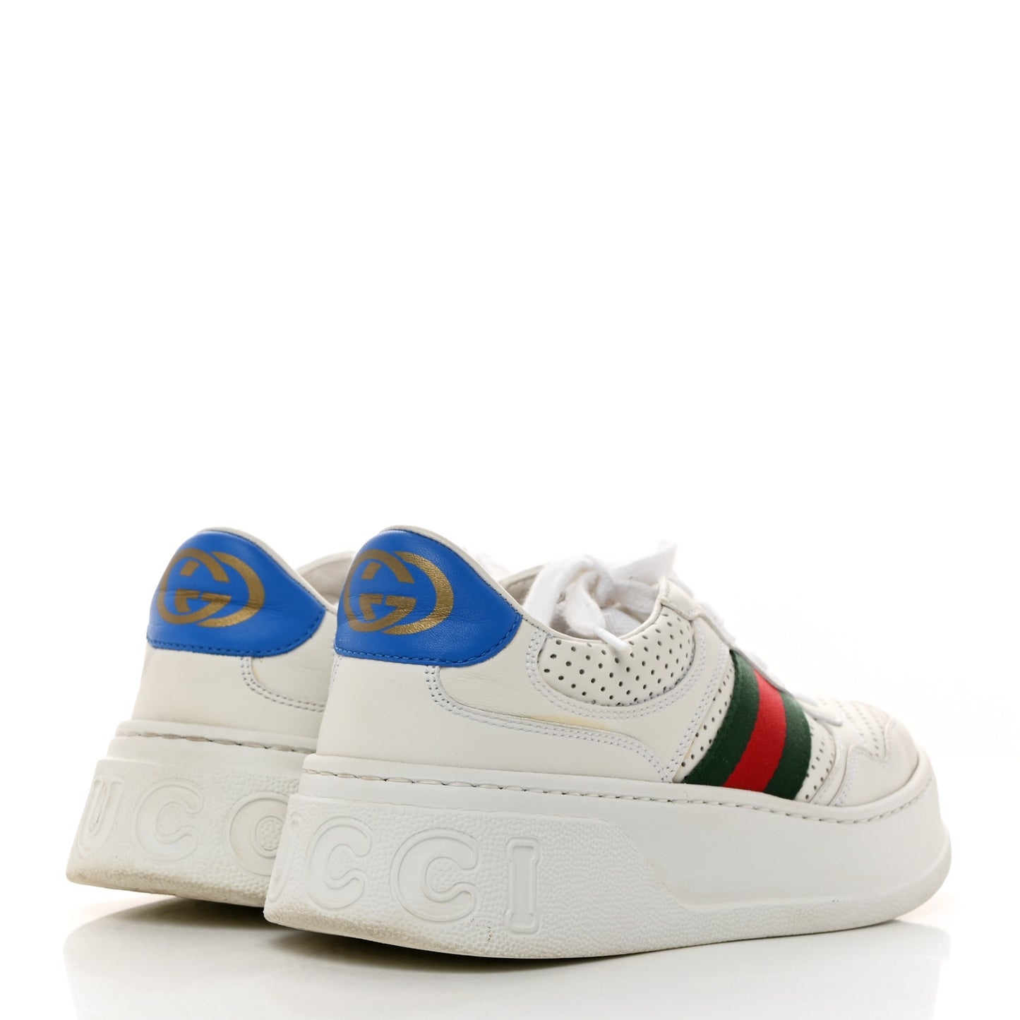 Calfskin Web Perforated Womens Platform 55mm Sneakers 37 White Bright Splash