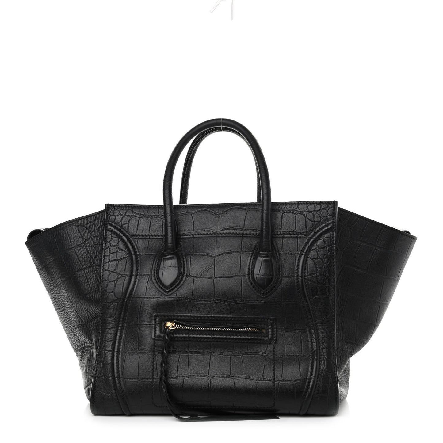 Calfskin Crocodile Embossed Medium Phantom Luggage Black
