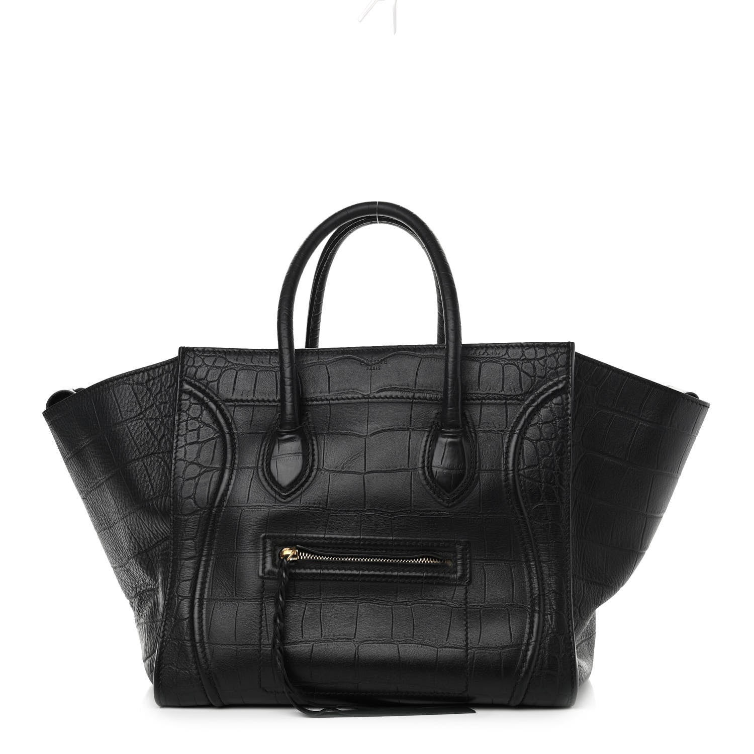 Celine Calfskin Crocodile Embossed Medium Phantom Luggage Black 1 of 15