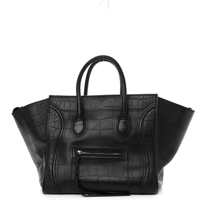 Celine Calfskin Crocodile Embossed Medium Phantom Luggage Black 1 of 15
