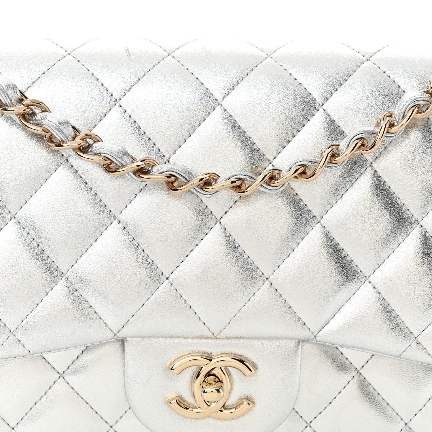 Chanel Metallic Lambskin Quilted Jumbo Double Flap Silver 8 of 15