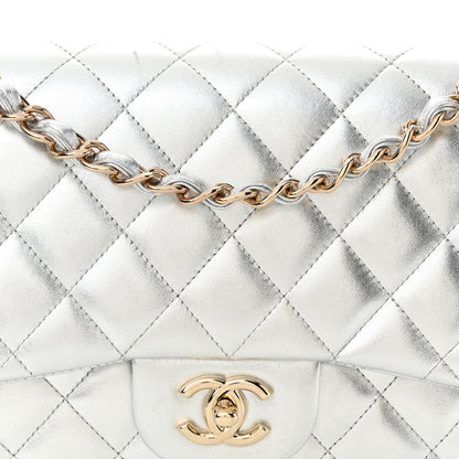 Chanel Metallic Lambskin Quilted Jumbo Double Flap Silver 8 of 15