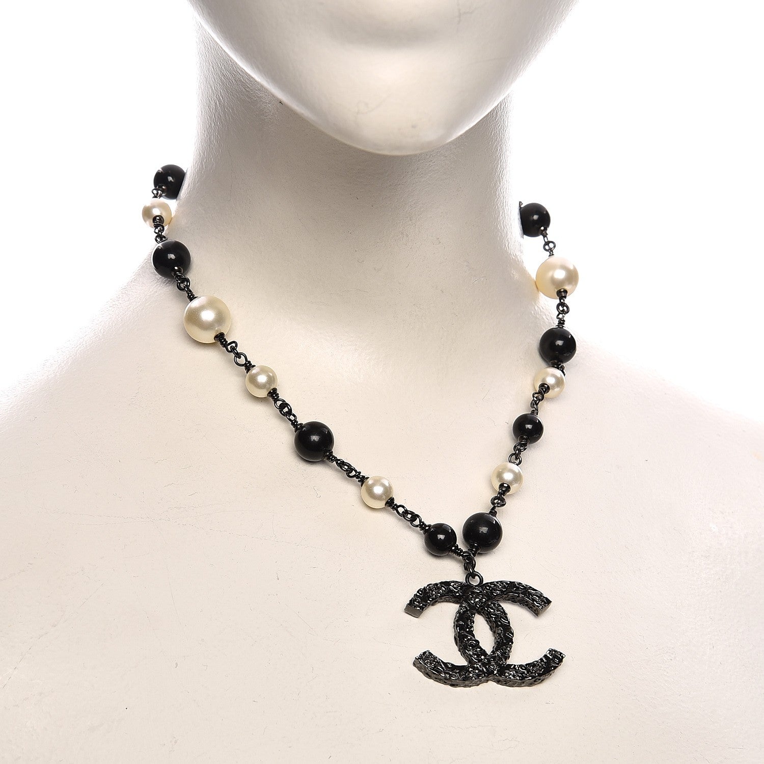 Chanel Ruthenium Pearl Beaded CC Short Necklace Black 2 of 6