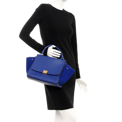 Celine Drummed Calfskin Suede Small Trapeze Indigo 2 of 8