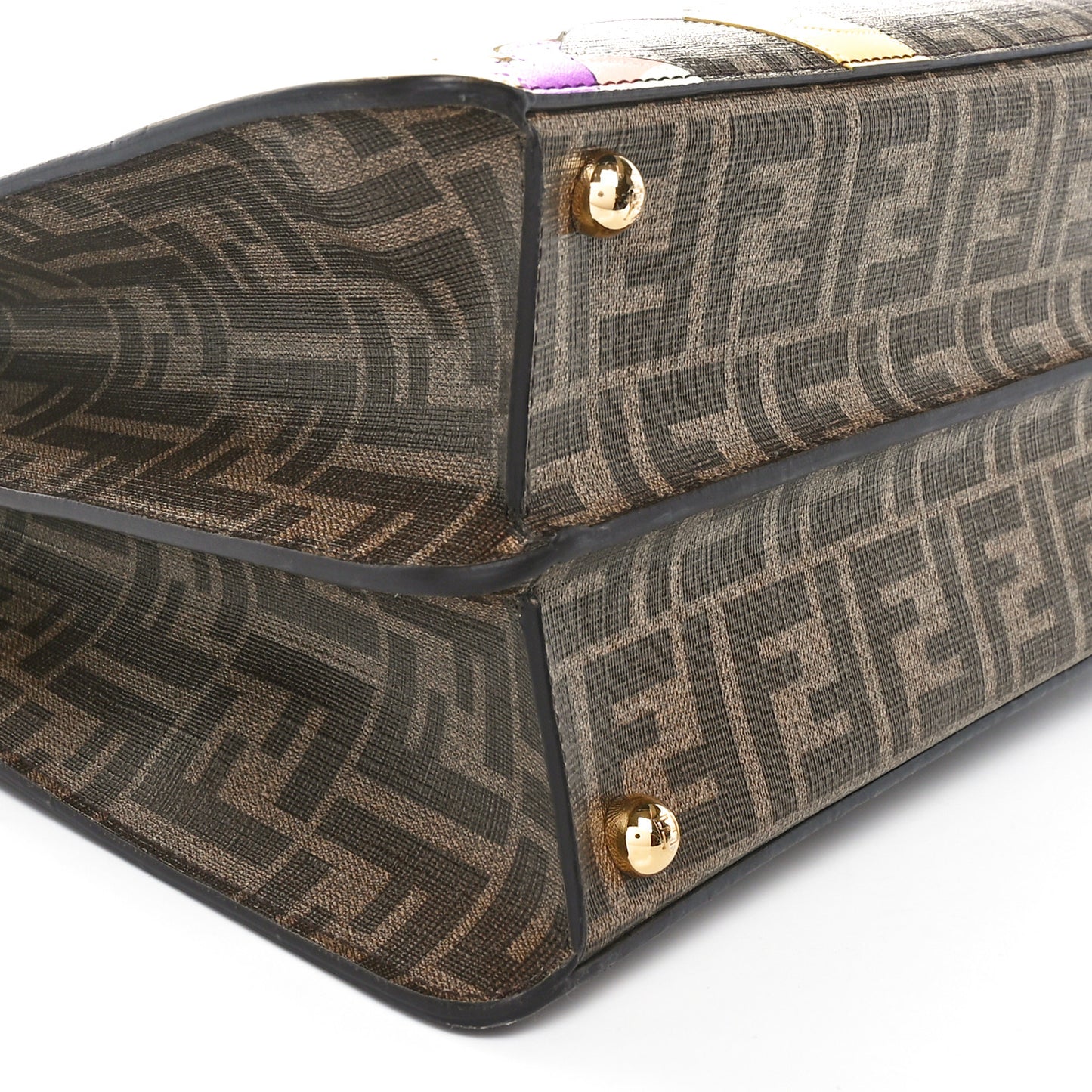 Glazed Fabric Vitello FF 1974 Hairdo Girls Inlay Medium Peekaboo Iconic Satchel Mogano Panna Multicolor
