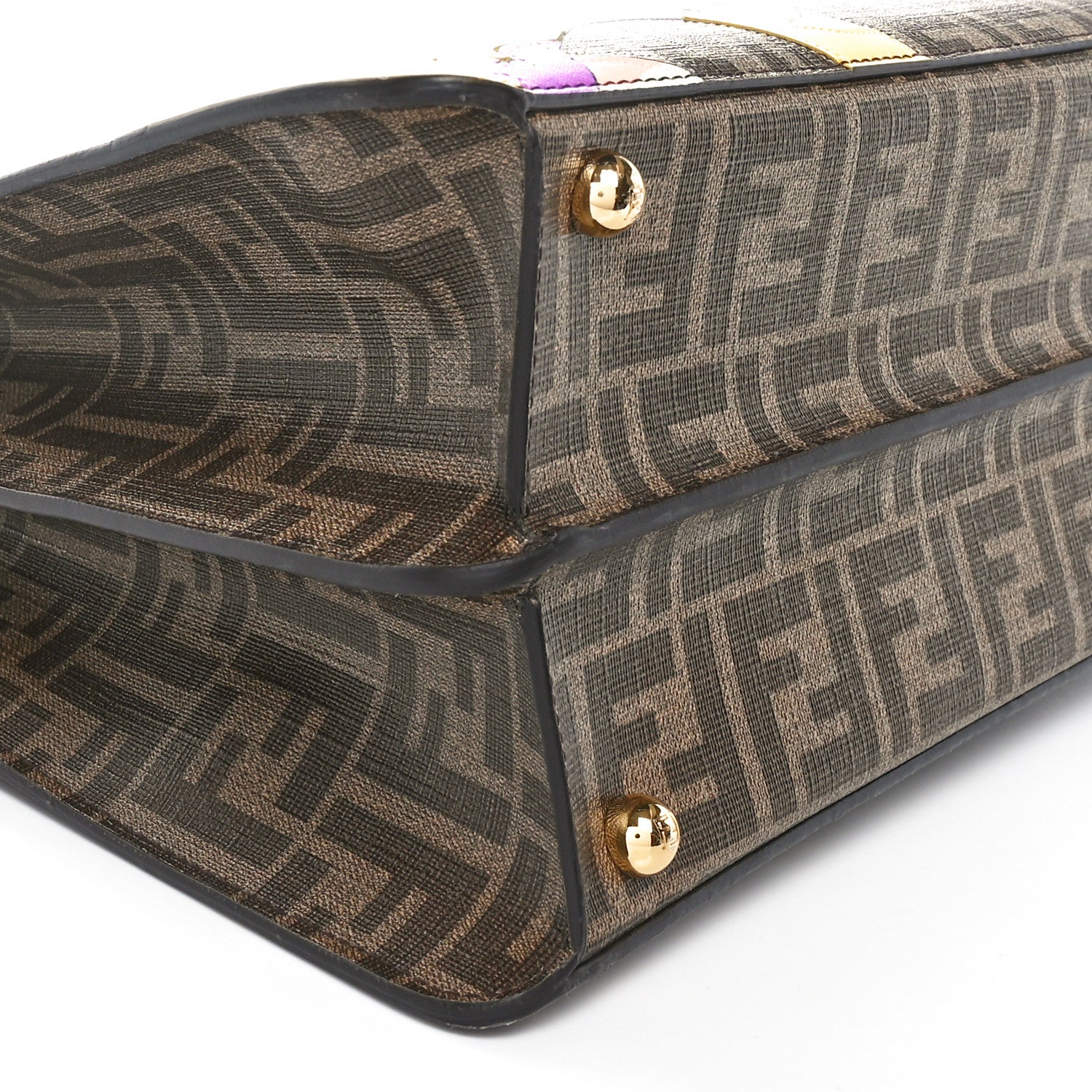 Fendi Glazed Fabric Vitello FF 1974 Hairdo Girls Inlay Medium Peekaboo Iconic Satchel Mogano Panna Multicolor 9 of 10